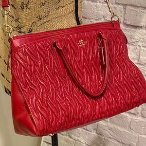 Coach Morgan ruched leather satchel Red Women's Bag